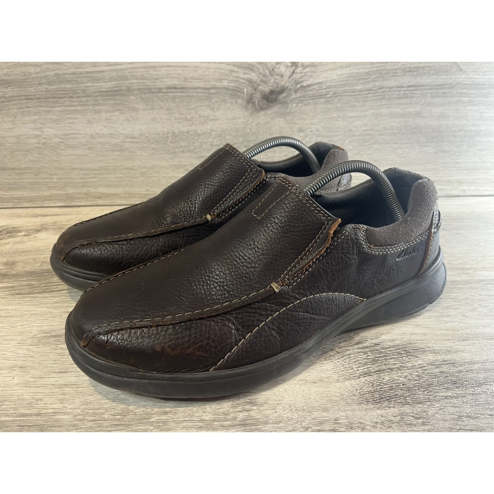 Clarks Slip On Loafers 9.5 W Mens Brown Leather Soft Cushion Collection Shoes - Picture 2 of 8